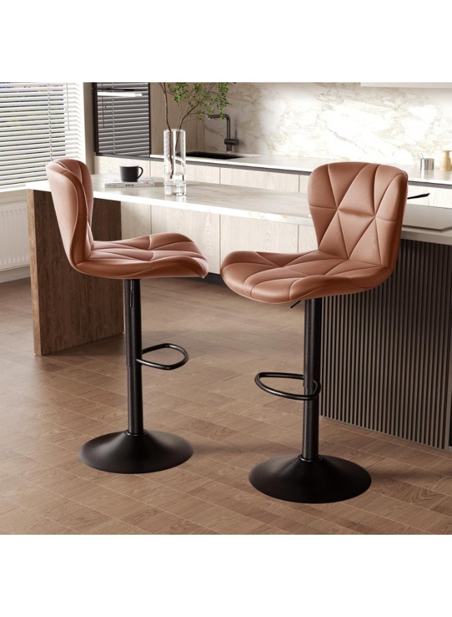 Nalupatio Modern Bar Stools Set of 2, Adjustable Faux Leather Upholstered Swivel Counter Stools, Counter Height Barstools with Back for Kitchen Island, Rust - Image 5