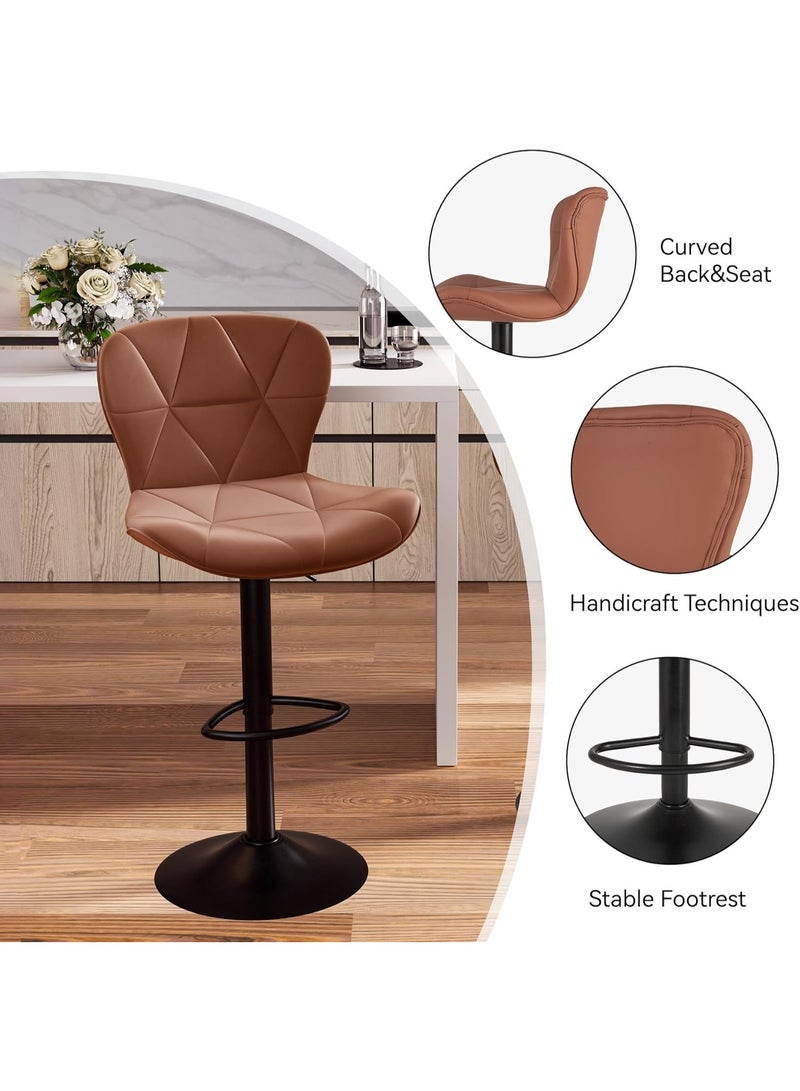 Nalupatio Modern Bar Stools Set of 2, Adjustable Faux Leather Upholstered Swivel Counter Stools, Counter Height Barstools with Back for Kitchen Island, Rust - Image 3