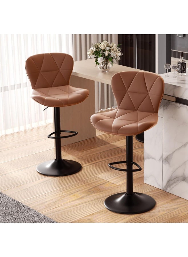Nalupatio Modern Bar Stools Set of 2, Adjustable Faux Leather Upholstered Swivel Counter Stools, Counter Height Barstools with Back for Kitchen Island, Rust - Image 1