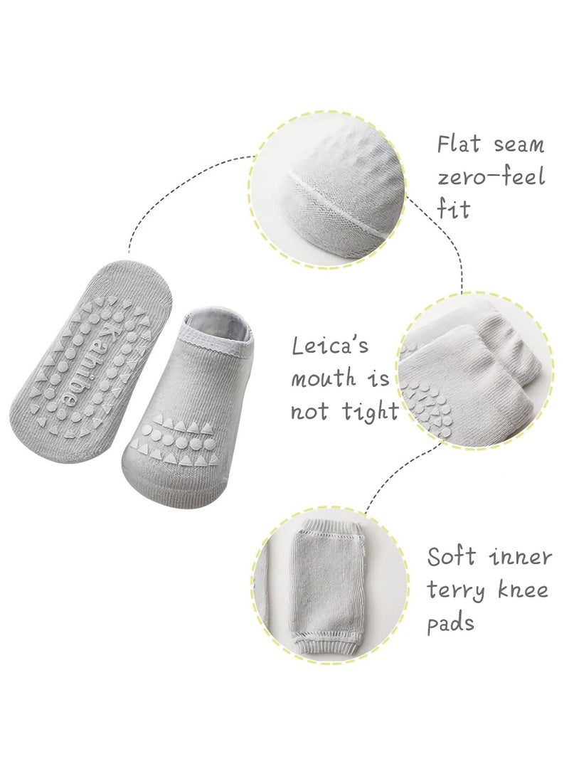 Baby Knee Pads, Anti-slip Foot Socks, Anti-Slip Baby Crawling Knee Pads, Adjustable Elastic Baby Knee Protectors Leg Warmers Elbow Pads with Eco-friendly Rubber for Toddler Infants Kids - Image 2