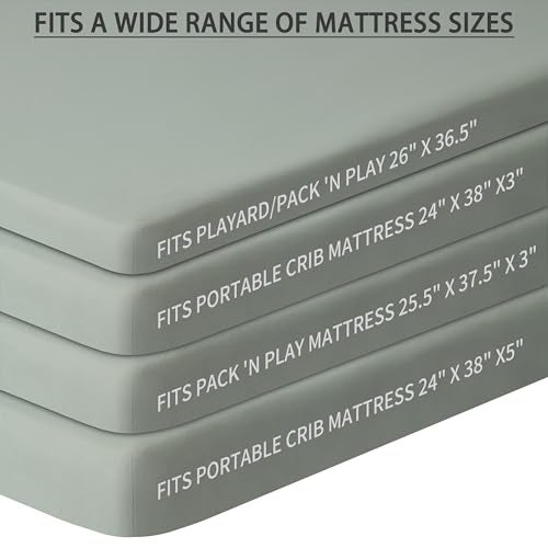 GUNTAIL Pack and Play Sheets Fitted, 2 Pack Pack n Play Sheets for Graco Pack n Play Mattress, Unisex Playard Sheets for Boys Girls (Brown & Green, 38 X 26 Inch) - Image 3