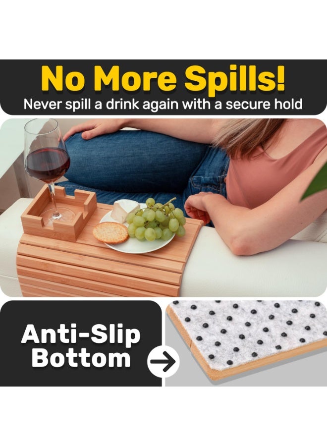 هومستر صينية مسند أرنكة خشب الخيزران، قابلة للفصل 2 في 1 مع منظم القاعدة، طبق وجبة خفيفة قابلة للطي، طاولة ذراع الأرائك مع حامل الكأس للشراب والوجبات الخفيفة، متوافقة مع متنحي وشهية، براون، 41.5*34 سم - Image 2
