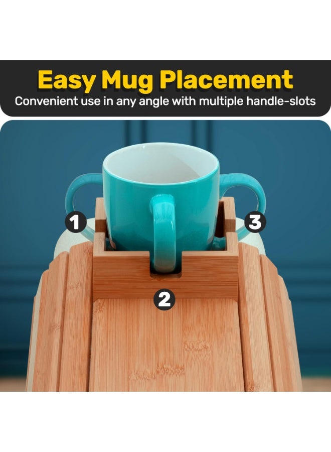 هومستر صينية مسند أرنكة خشب الخيزران، قابلة للفصل 2 في 1 مع منظم القاعدة، طبق وجبة خفيفة قابلة للطي، طاولة ذراع الأرائك مع حامل الكأس للشراب والوجبات الخفيفة، متوافقة مع متنحي وشهية، براون، 41.5*34 سم - Image 5