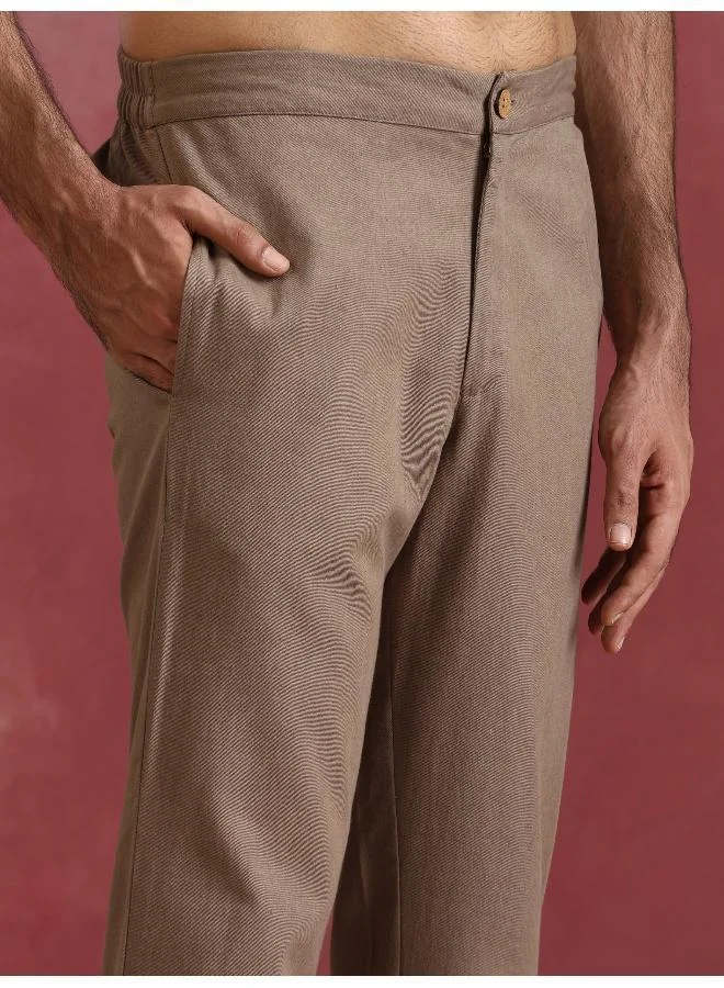 ترو برونز Men's Grey Cotton Shirt Collar Stylized Kurta Co-ord set