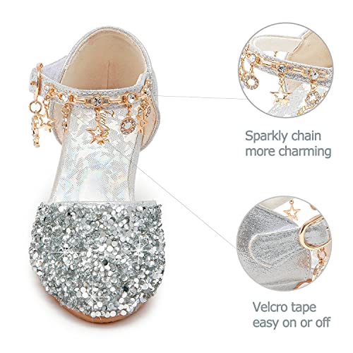 Furdeour Girls Sandals High Heels for Kids Toddler Girls Heel Flower Girls Party Size 11(2902Silver 11) - Image 4