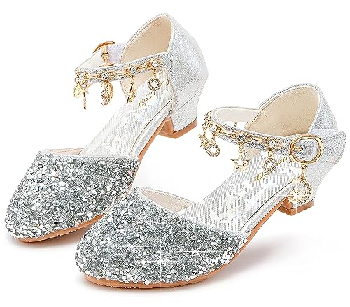 Furdeour Girls Sandals High Heels for Kids Toddler Girls Heel Flower Girls Party Size 11(2902Silver 11) - Image 1