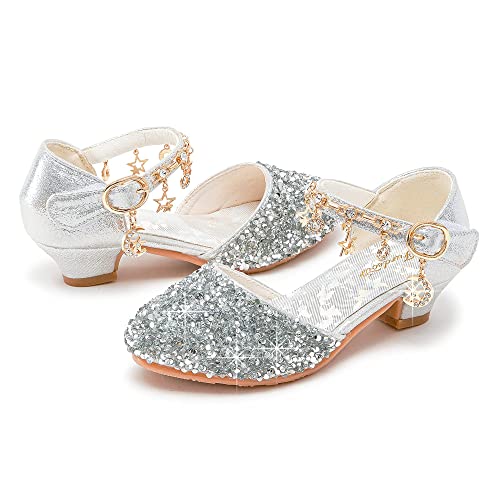 Furdeour Girls Sandals High Heels for Kids Toddler Girls Heel Flower Girls Party Size 11(2902Silver 11) - Image 5