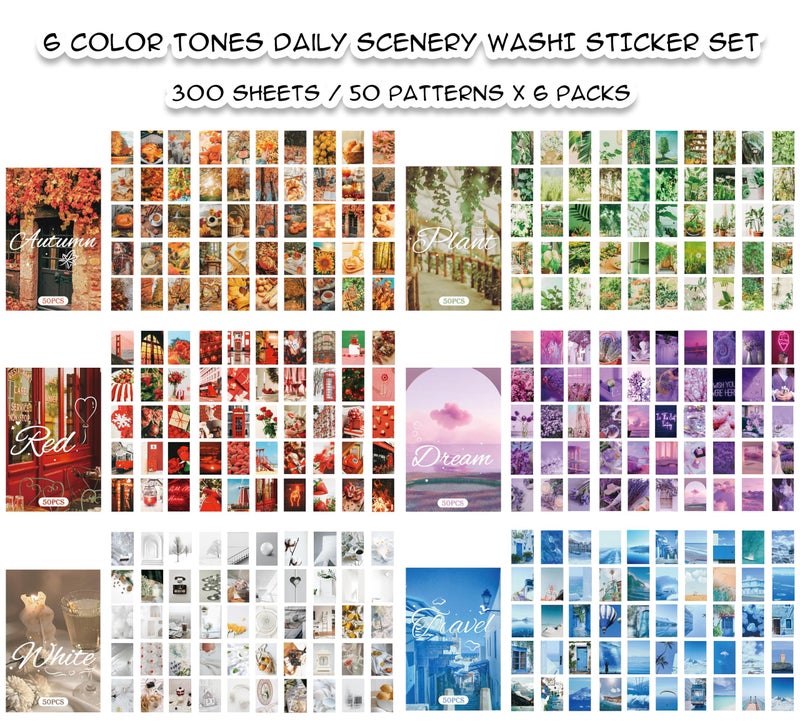 Bomichi Washi Stickers, 6 Sets 300 Pcs Aesthetic Sticker Book for DIY Journaling, Journaling Supplies for Bullet Journal Art Diary Card Craft Gifts Planner Notebook. - Image 4