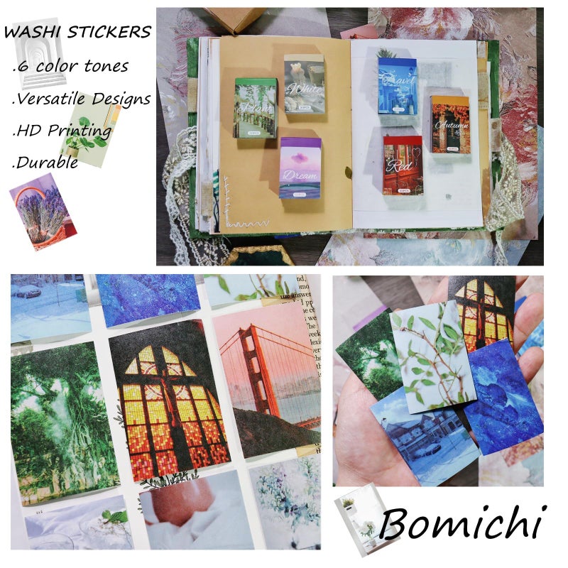 Bomichi Washi Stickers, 6 Sets 300 Pcs Aesthetic Sticker Book for DIY Journaling, Journaling Supplies for Bullet Journal Art Diary Card Craft Gifts Planner Notebook. - Image 5