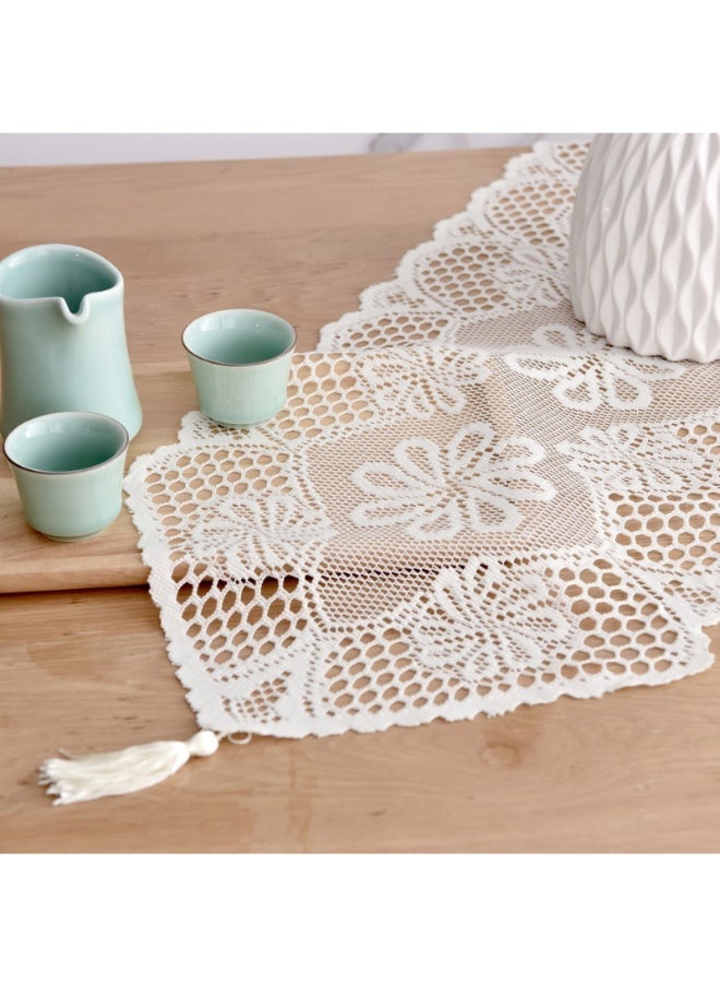 Hollow Lace Table Runner White Cotton - Elegant Floral Design for Dining Table & Home Deco - Image 3