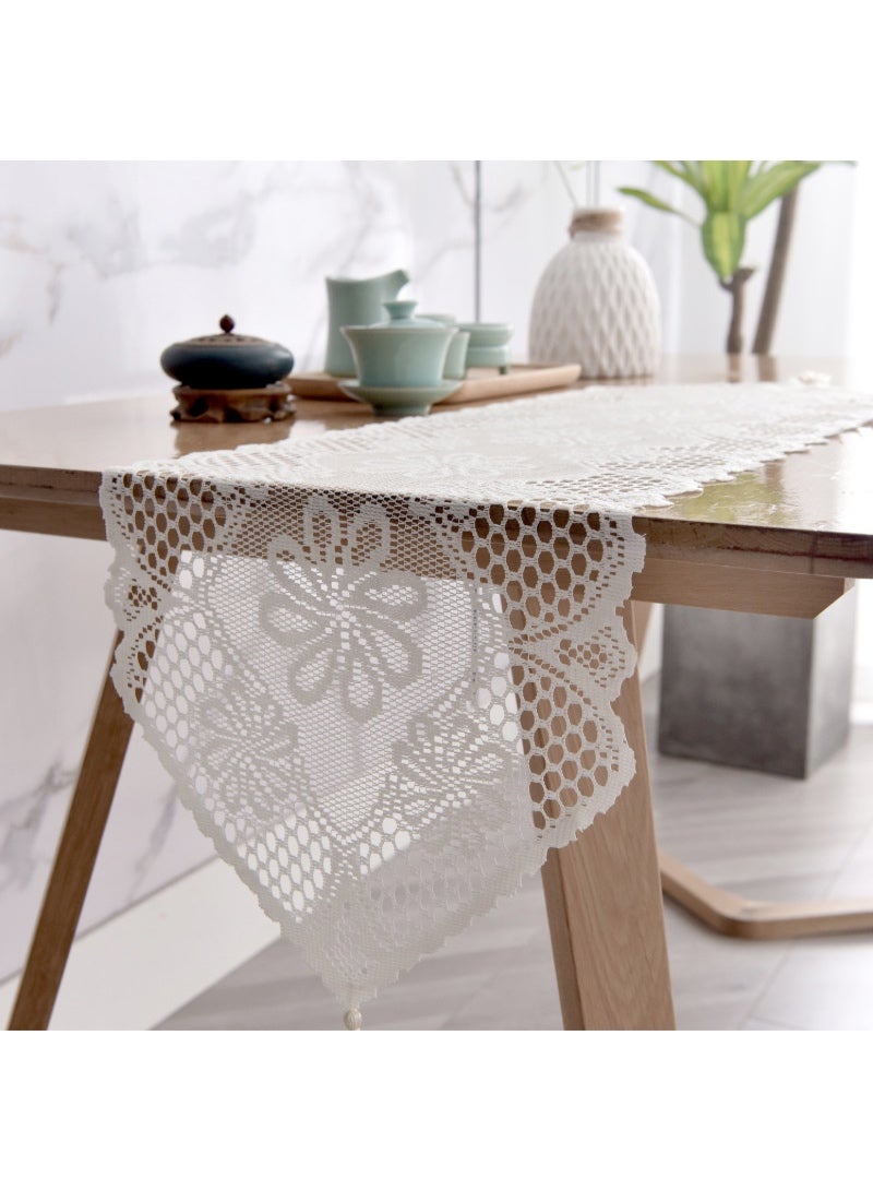 Hollow Lace Table Runner White Cotton - Elegant Floral Design for Dining Table & Home Deco - Image 2