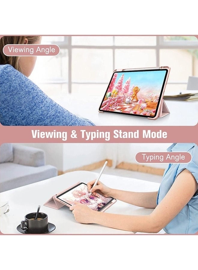 مجيد جراب iPad 11 Pro الجيل الخامس M4 2024 ثلاثي الطي مع حامل قلم Apple Pencil، خاصية التشغيل/الإيقاف التلقائي، غطاء مغناطيسي ذكي، غطاء خلفي شفاف من الأكريليك مقاوم للصدمات، لون وردي - Image 4