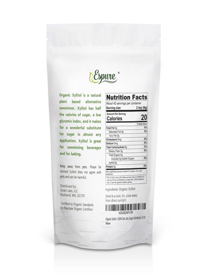Espure Organic Xylitol - Derived from USDA Certified Organic Birch, Low Calorie, Keto, Sugar Substitute; 12 Oz - Image 2