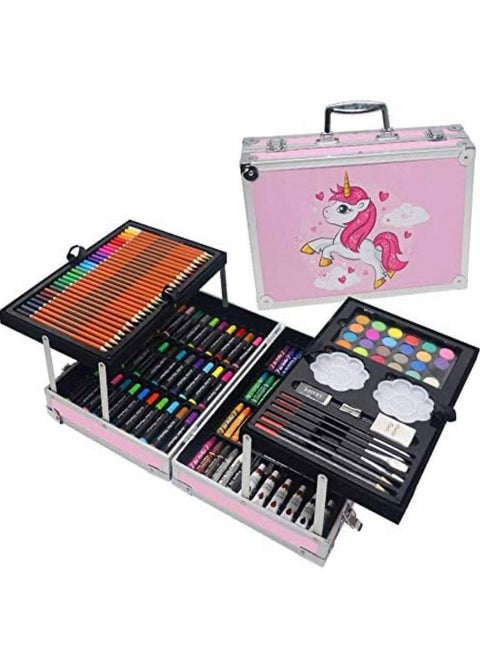 Art Set 145 Pcs Deluxe Art Supplies Kit in Portable Case Painting & Drawing Set for Kids, Teens and Adults with Colored Pencils, Markers, Pink Case