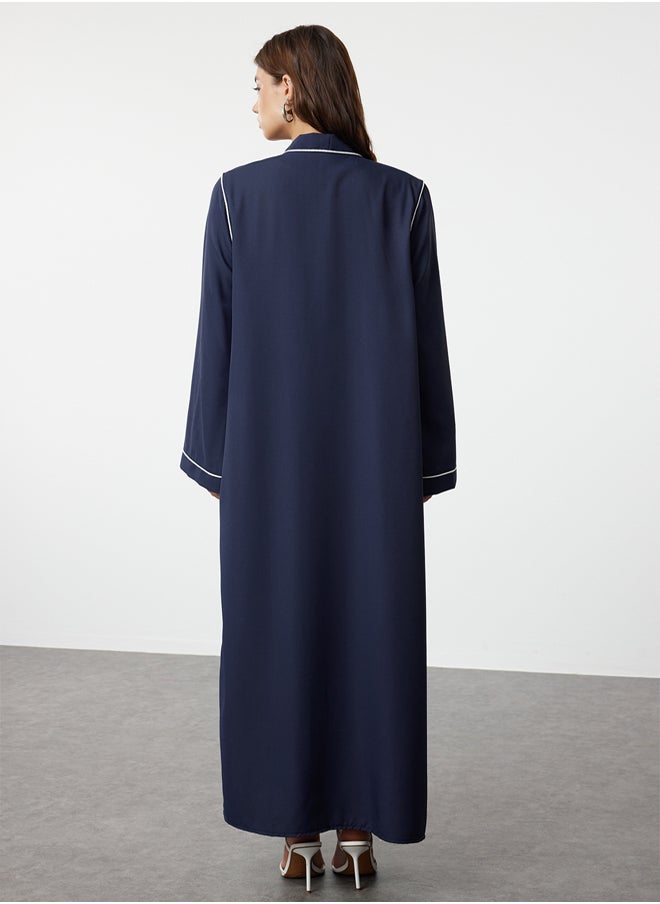 trendyol - Navy Blue Piping Detailed Woven Abaya TCTSS24KF00042 - Image 1