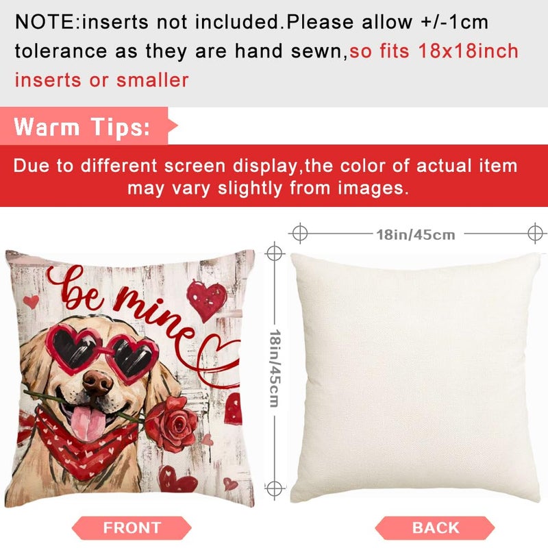 RABUSOFA Valentines Pillow Covers 18X18 Dog Be Mine Hearts Rose Throw Decorative Outdoor Cushion Cases for Valentines Decor Decorations for Home Couch Patio(26019D-18) - Image 5