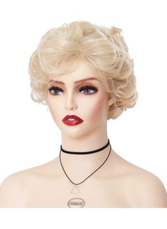 SYOSI Golden Curly Wigs with Bangs for Women Natural Looking Pixie Cut Heat Resistant Synthetic Costume Party Old Lady Cosplay Replacement Hair Wig  - Image 3