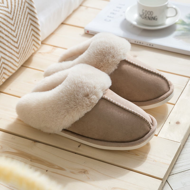 2021 Velvet Cotton Slippers Unisex Indoor Warm Home Shoes Khaki