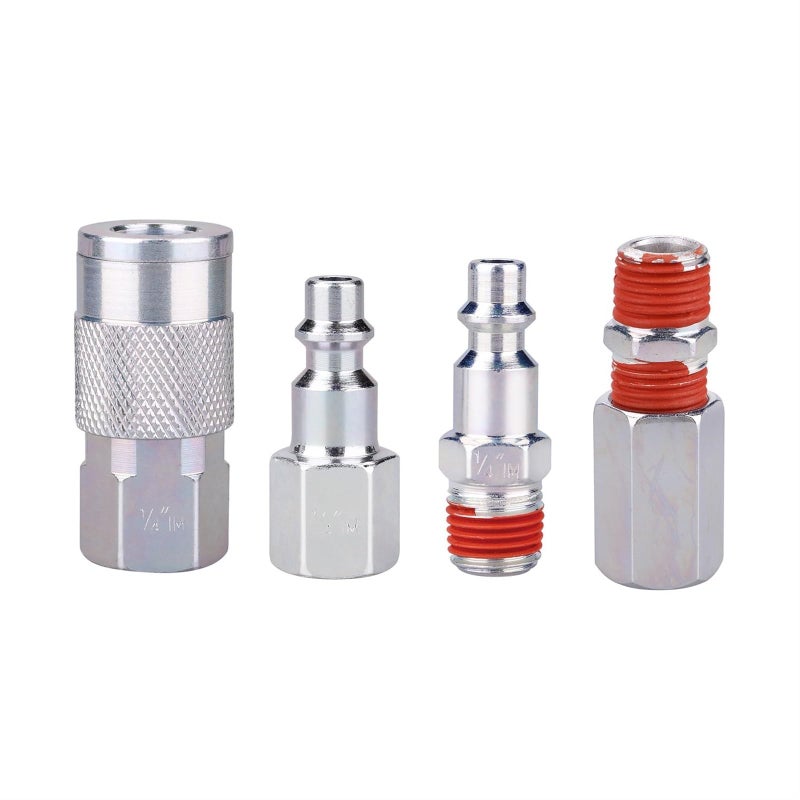 طقم ضاغط هواء، طقم أدوات هوائية مقاس 1/4 بوصة مع خرطوم نايلون ملفوف مقاس 1/4 بوصة × 25 قدمًا/مقياس ضغط الإطارات - Image 2