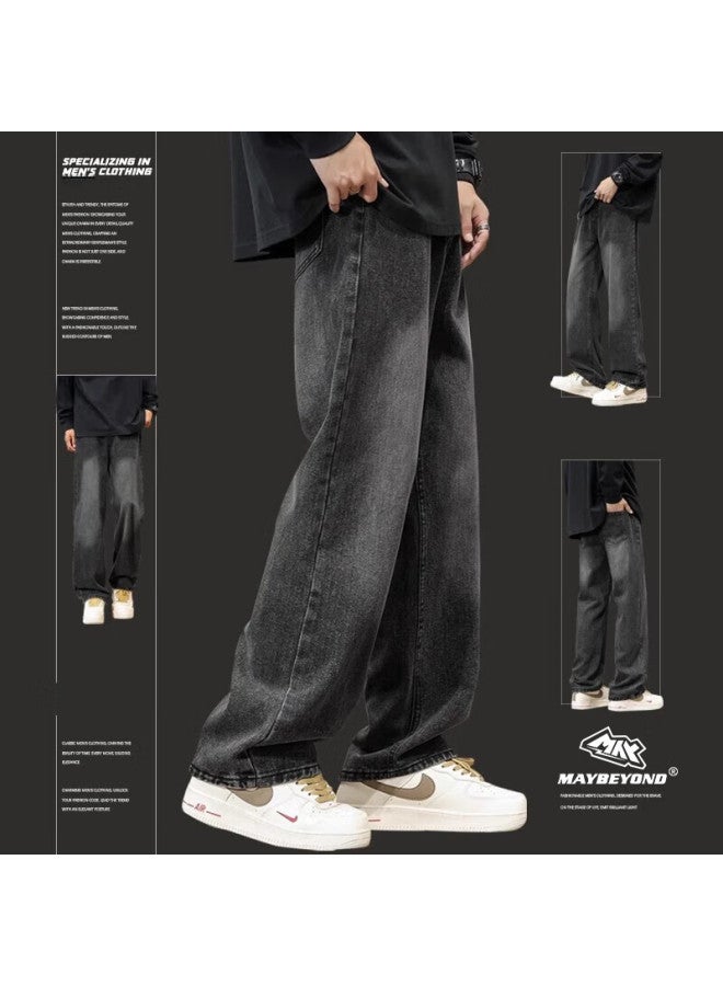 Maybeyond Men's Summer High Street Loose Straight Wide Leg Casual Pants Ma78 Black Gray 2XL - Image 1