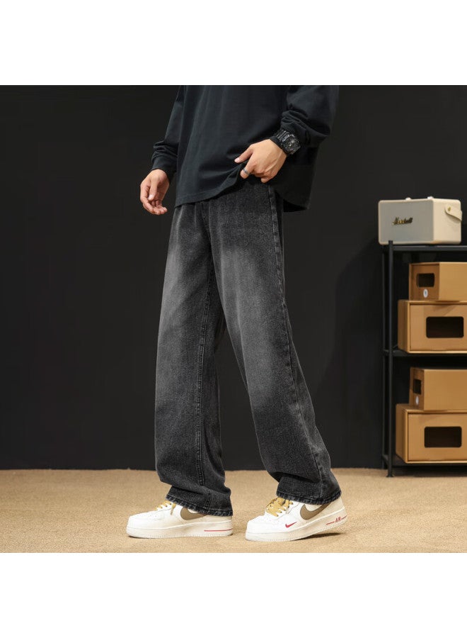 Maybeyond Men's Summer High Street Loose Straight Wide Leg Casual Pants Ma78 Black Gray 2XL - Image 4