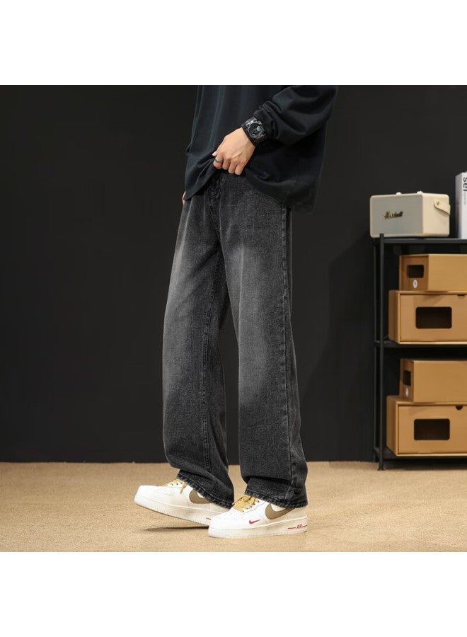 Maybeyond Men's Summer High Street Loose Straight Wide Leg Casual Pants Ma78 Black Gray 2XL - Image 3