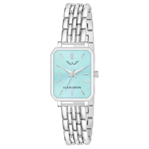 LOUIS DEVIN Silver Bracelet Metal Chain Analog Wrist Watch for Women (Blue Dial) | LD-LS193-SBLU-CH - Image 1
