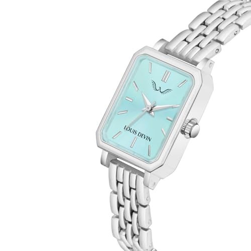 LOUIS DEVIN Silver Bracelet Metal Chain Analog Wrist Watch for Women (Blue Dial) | LD-LS193-SBLU-CH - Image 4