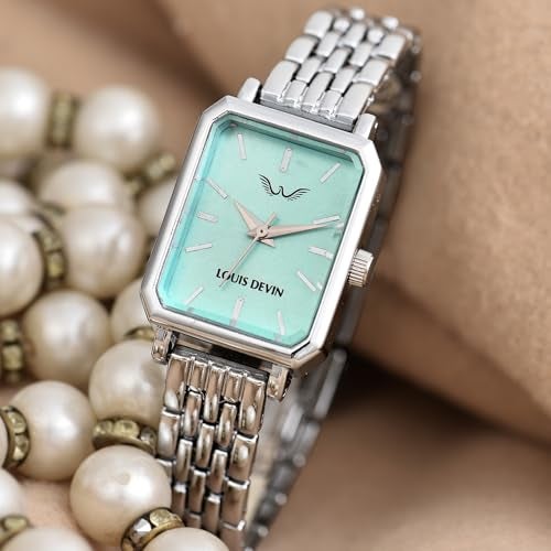 LOUIS DEVIN Silver Bracelet Metal Chain Analog Wrist Watch for Women (Blue Dial) | LD-LS193-SBLU-CH - Image 3