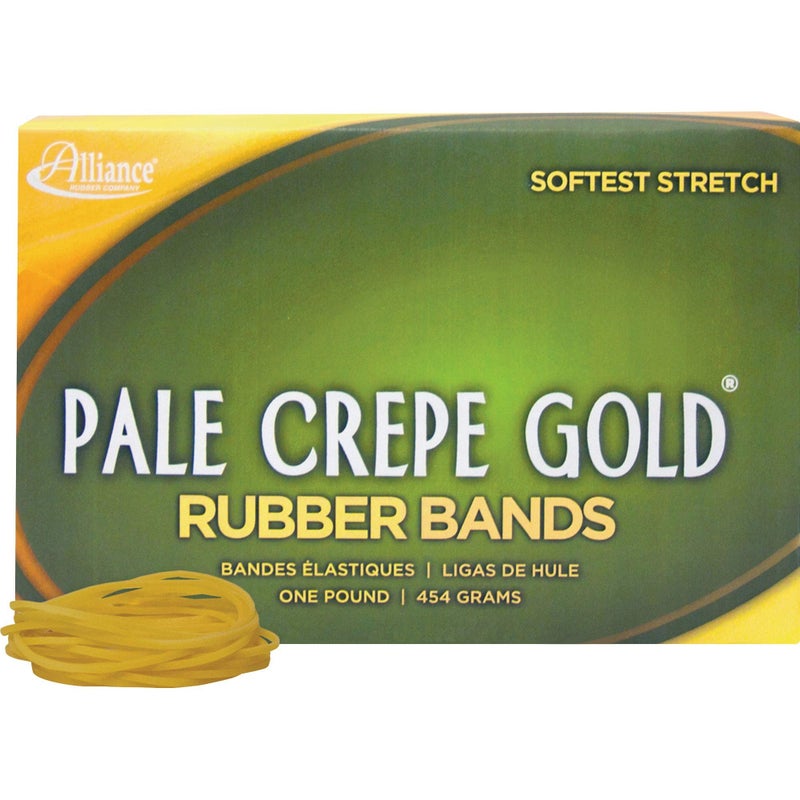 Alliance Rubber 20165 Pale Crepe Gold Rubber Bands Size #16, 1 lb Box Contains Approx. 2675 Bands (2 1/2" x 1/16", Golden Crepe) - Image 1