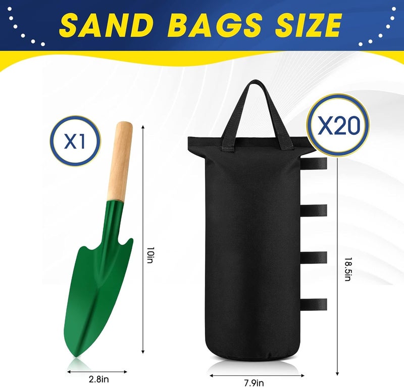 Nuenen Nuenen 20 Pcs Canopy Sand Bags for Weight 560 Lbs Total Heavy Canopy Weights Tent Weights with Shovel for Sandbags Shelter Patio Umbrella Outdoor Instant Canopies Without SandBlack  - Image 2