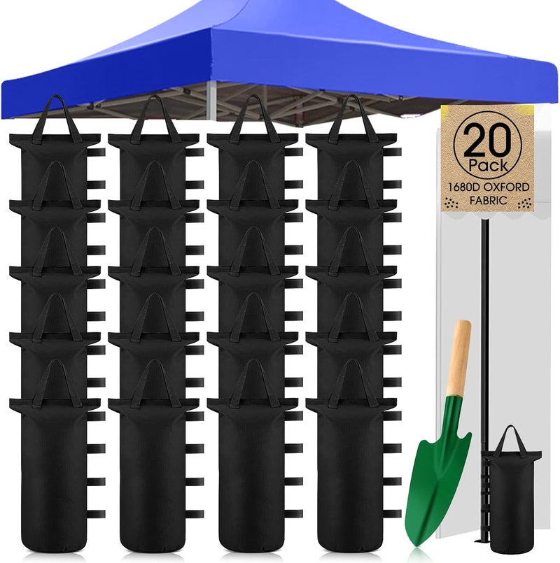 Nuenen Nuenen 20 Pcs Canopy Sand Bags for Weight 560 Lbs Total Heavy Canopy Weights Tent Weights with Shovel for Sandbags Shelter Patio Umbrella Outdoor Instant Canopies Without SandBlack  - Image 1