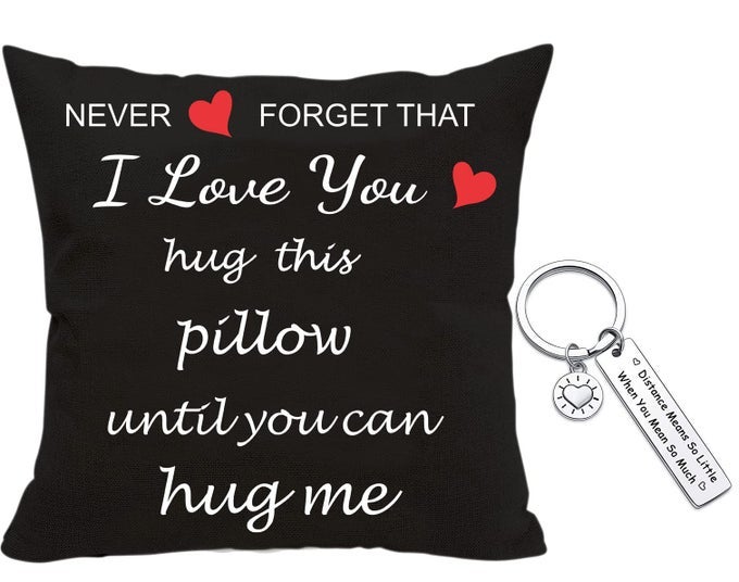 GIFTS FOR GIRLFRIEND TWO SIDED PRINTING LOVER PILLOW COVER COUPLE KEYCHAIN VALENTINES DAY BIRTHDAY GIFTS FOR GIRLFRIEND LONG DISTANCE RELATIONSHIP GIFT VELVET DECORATIVE PILLOWCASE 18X 18