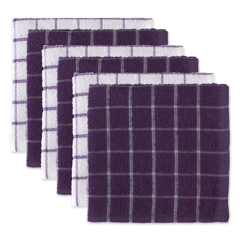 DII Basic Terry Collection Windowpane Dishcloth Set 12x12 Eggplant 6 Piece