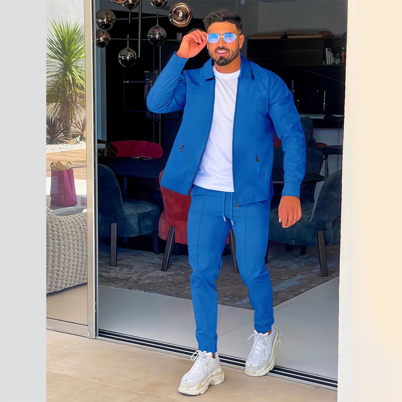 New Waffle Jacket and Pants Set for Men Royal Blue  - Image 1