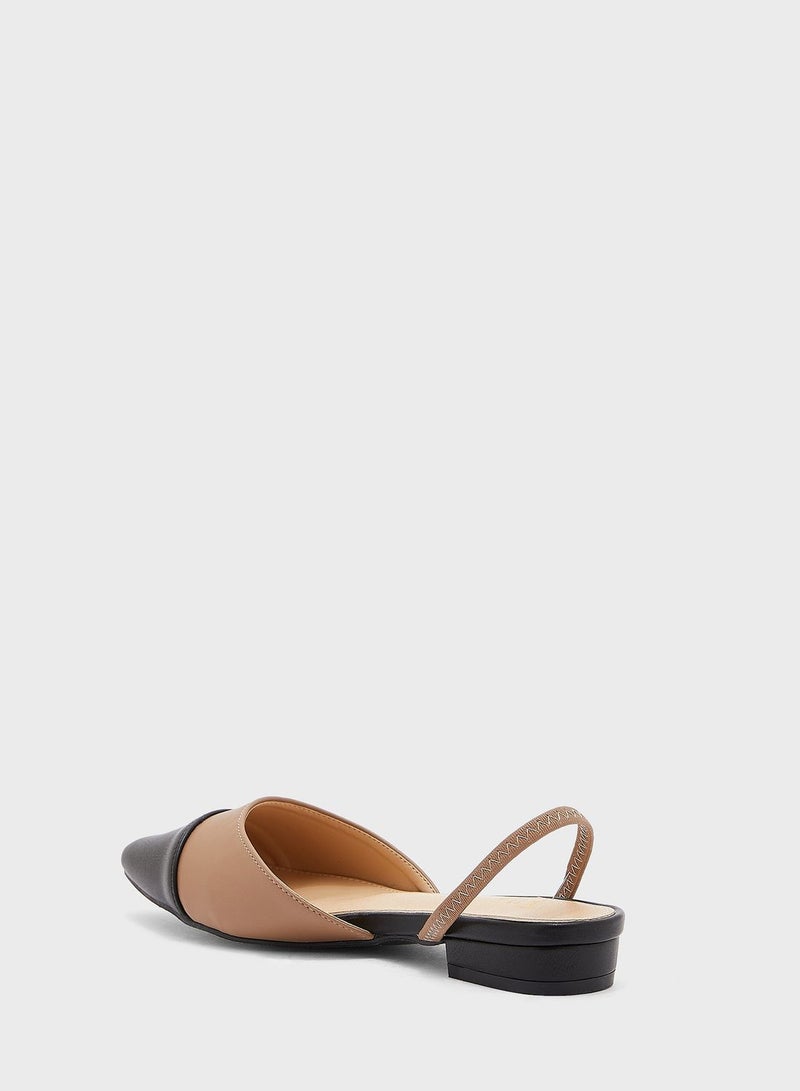 ELLA Colour Block Strap Pointed Flat Shoe - Image 4