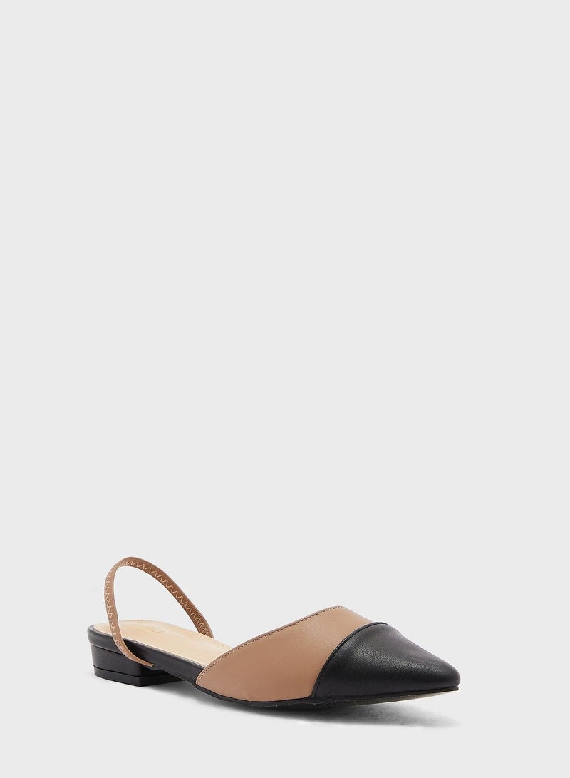 ELLA Colour Block Strap Pointed Flat Shoe - Image 3