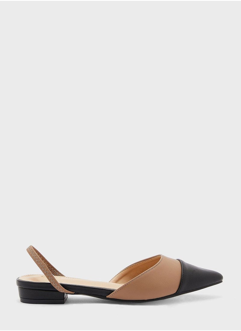 ELLA Colour Block Strap Pointed Flat Shoe - Image 1