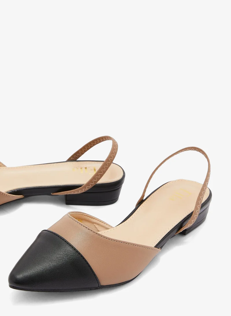 Ella Black-Beige colour block strap pointed flat shoe for Women | Best Price UAE