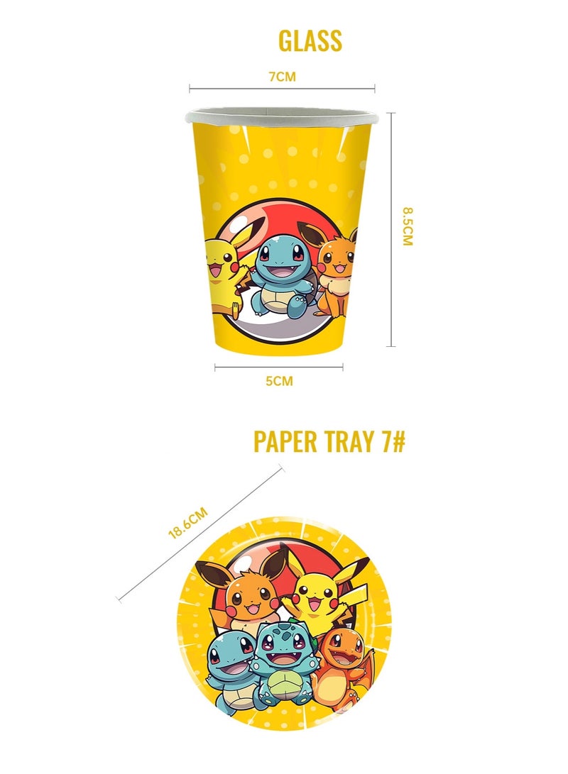 81 PCS Pokemon Party Decoration Set -Paper Plates, Paper Cups, Napkins, Tablecloths, Knives, Forks and Spoons - 10 Servings - Image 2