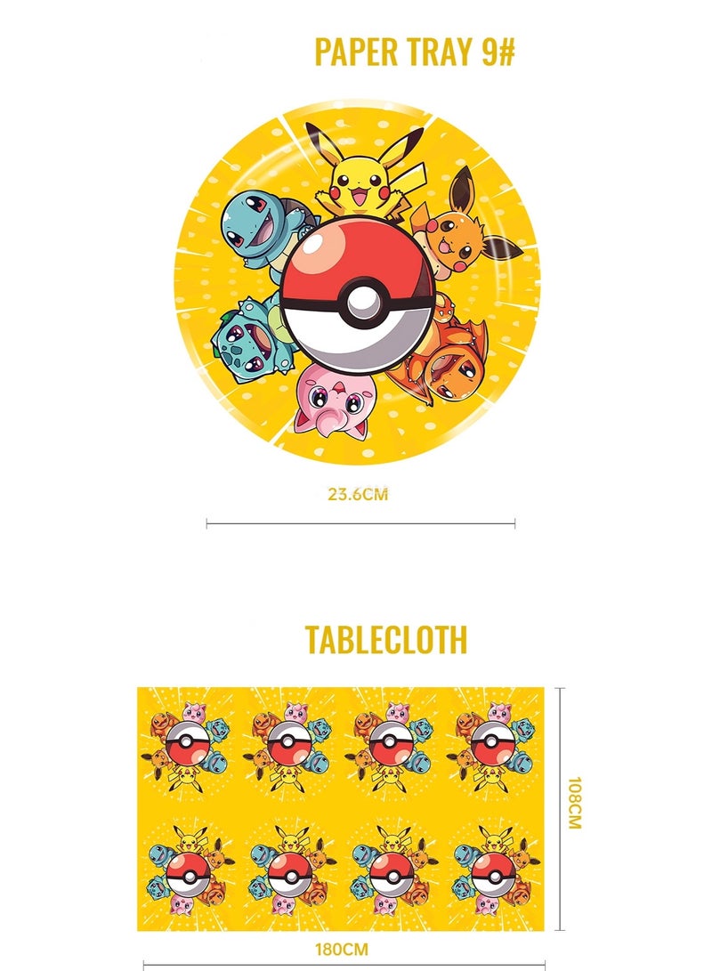 81 PCS Pokemon Party Decoration Set -Paper Plates, Paper Cups, Napkins, Tablecloths, Knives, Forks and Spoons - 10 Servings - Image 3
