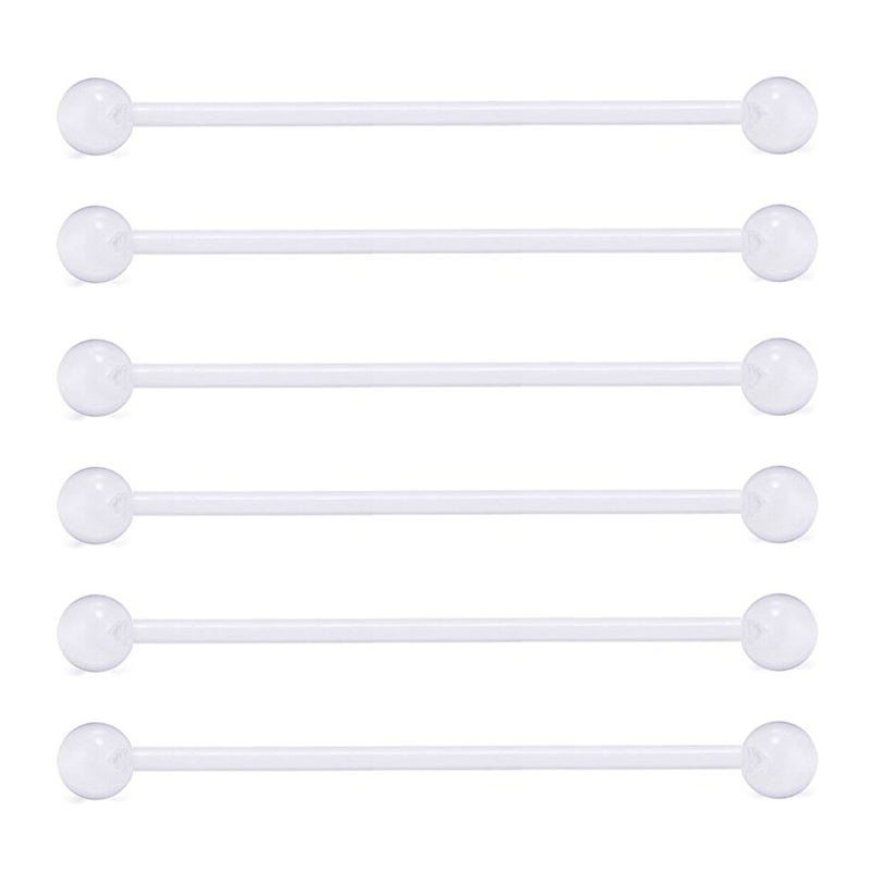 VCMART 14G 6PCS 38mm UV Clear Flexible Industrial Barbell Ear Cartilage Helix-Conch Piercing Bar 1 1/2 in