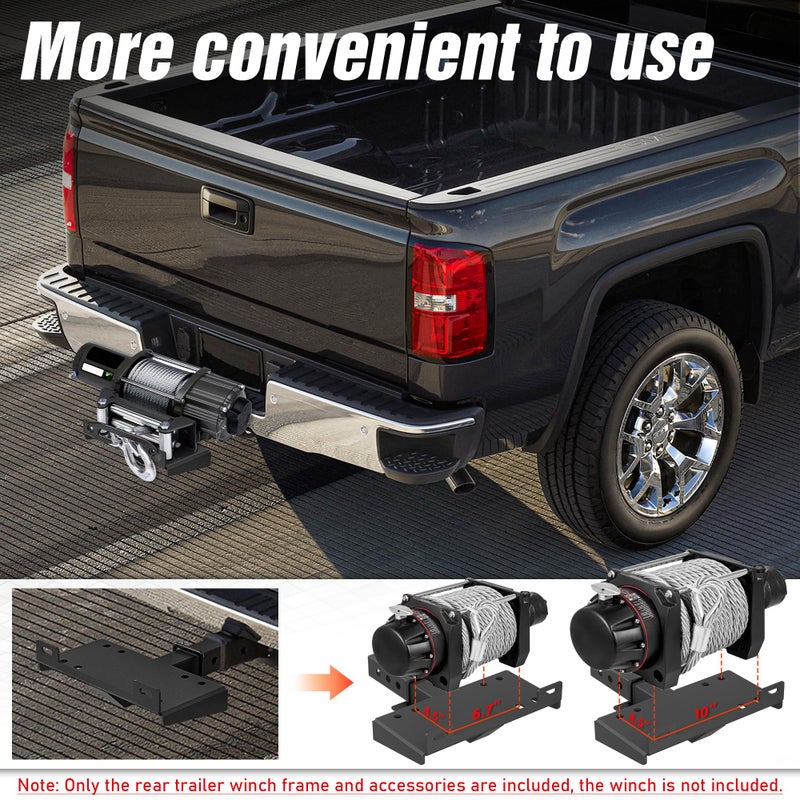 EYOUHZ Trailer Hitch Winch Mount with 2" Receiver, Universal Heavy-Duty Winch Plate Bracket for ATV/UTV/SUV/Truck/Pickup, 17000 lbs Towing Capacity, Mounting Cradle, Black - Image 4