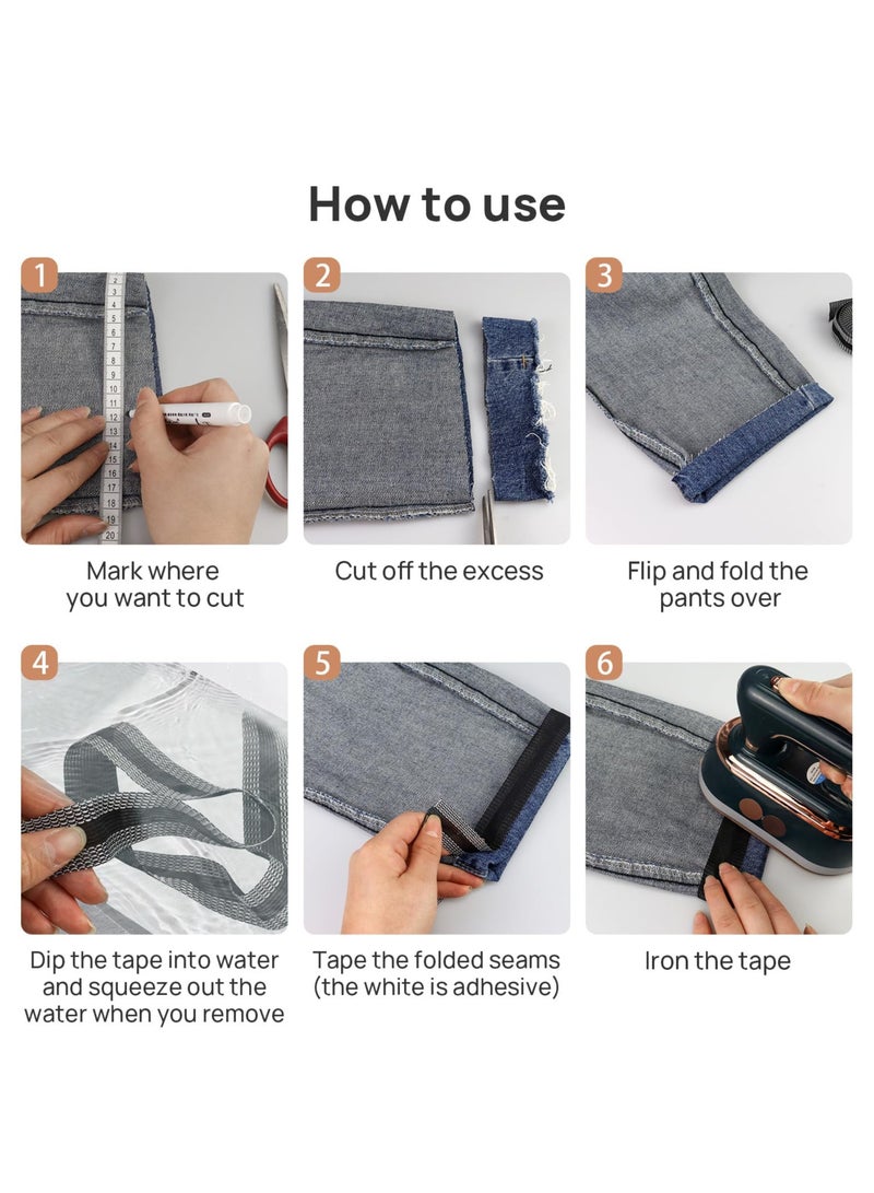 Harse Iron-on Hemming Tape for Pants, 10M Self-Adhesive Hem Tape, 25mm Wide Trouser Edge Shortening Strips, No-Sew Fabric Tape for Jeans, Suit Pants, and DIY Sewing Accessories - Image 3