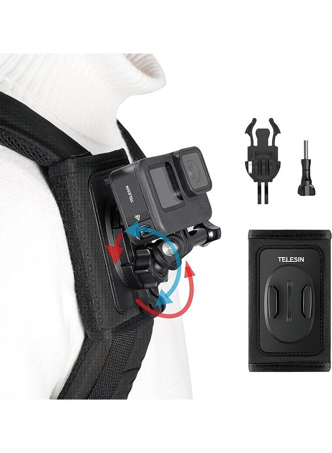 TELESIN 360 Backpack Mount Shoulder Strap Bag Clip Holder Attach w Quick Release Tripod Adapter Base for GoPro Max Go Pro Hero 12 11 10 9 8 7 Insta360 X3 GO3 DJI Action 3 4 Bike Motorcycle Accessories - Image 1