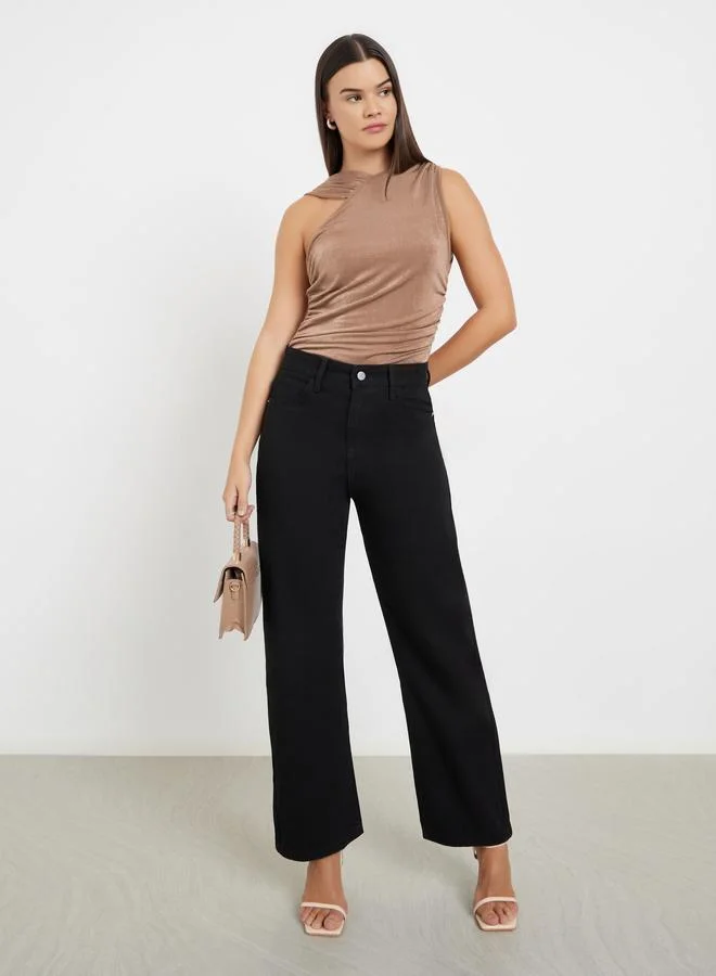 Styli Styli Brown Textured Sleeveless Bodysuit