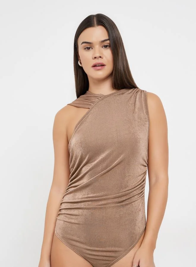 Styli Styli Brown Textured Sleeveless Bodysuit
