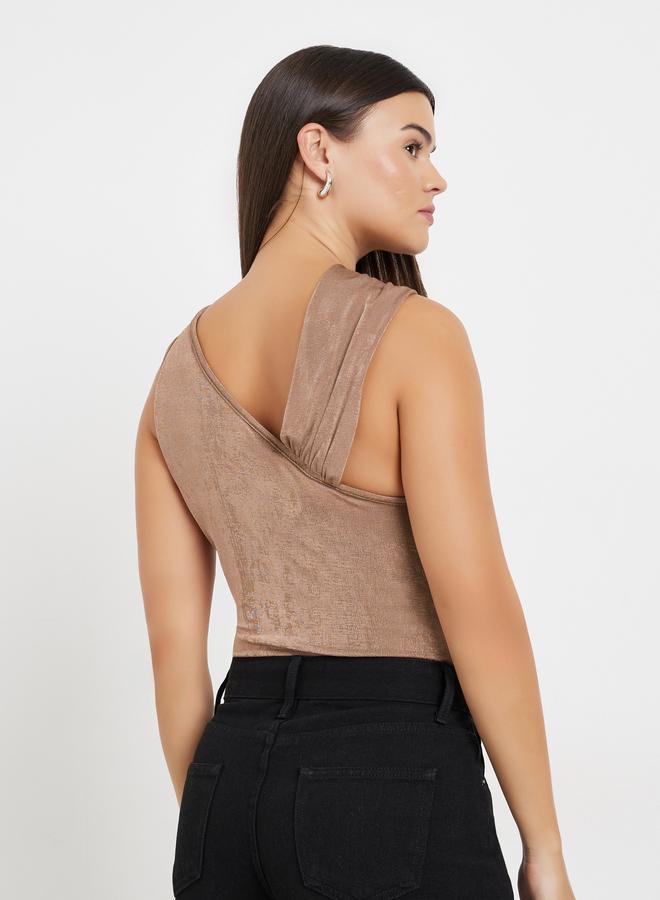 Styli Brown Textured Sleeveless Bodysuit - Image 5