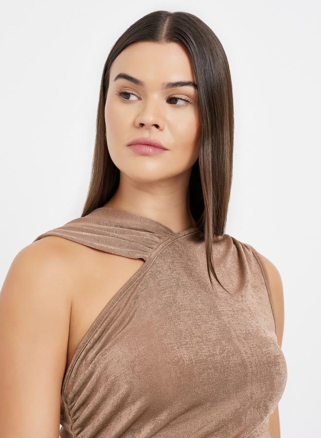 Styli Brown Textured Sleeveless Bodysuit - Image 4