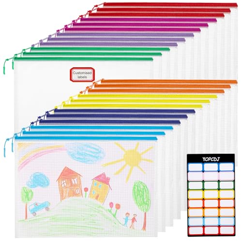 YOPCDJ 24pcs Mesh Zipper Pouch File Bags Puzzle Storage Bags, A4 13x9 Inches Large Reusable Zipper Pouches for Organizing Classroom Board Game Organization - Image 1